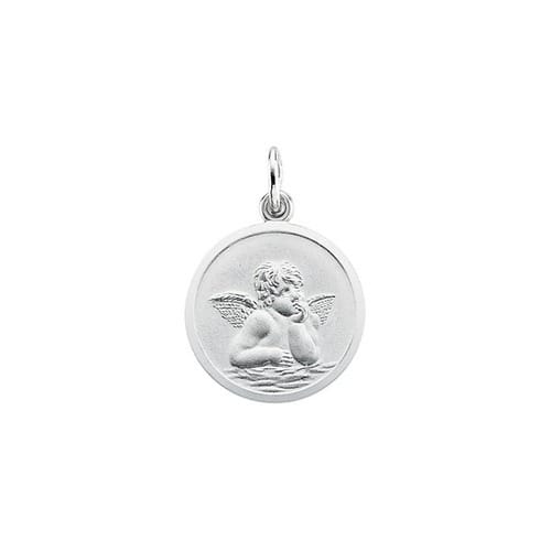 14kt White Gold 18mm Angel Medal