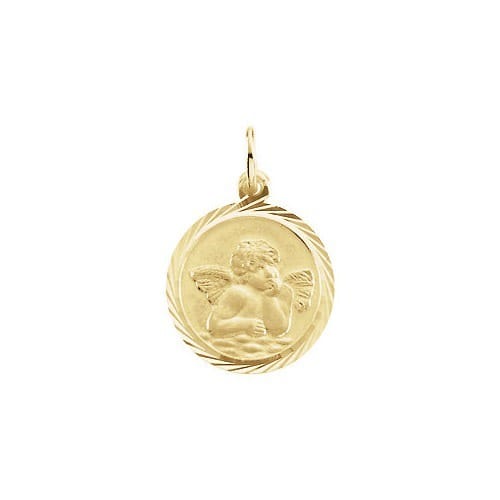 14kt Yellow Gold 18mm Angel Medal