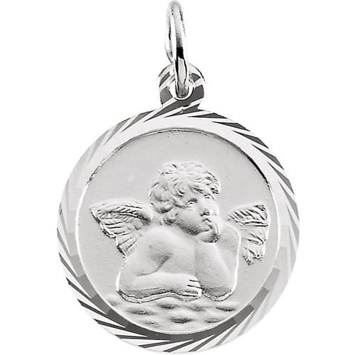 14kt White Gold 14mm Angel Medal