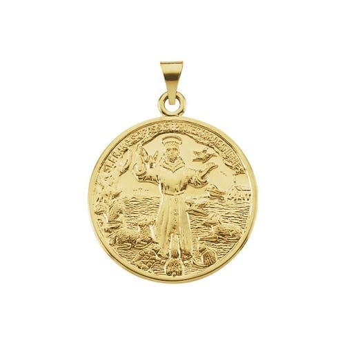 14kt Yellow Gold 26mm St. Francis of Assisi Medal