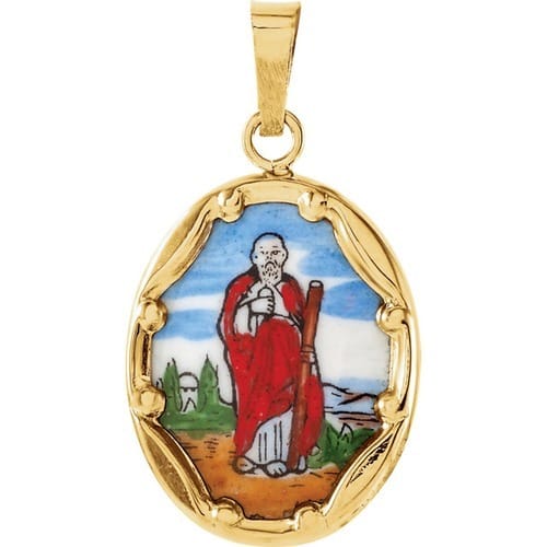 14kt Yellow Gold 17x13.5mm St. Jude Hand-Painted Porcelain Medal