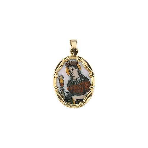 14kt Yellow Gold 17x13.5mm St. Barbara Hand-Painted Porcelain Medal