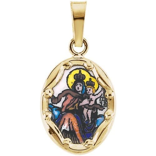 14kt Yellow Gold 13x10mm Porcelain Scapular Pendant