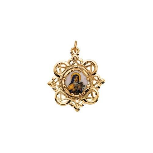 10kt Yellow Gold 25.75x25.75mm St. Theresa Framed Enamel Pendant