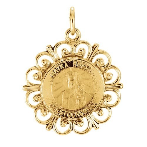 14kt Yellow Gold 18.5mm Round Matka Boska Medal