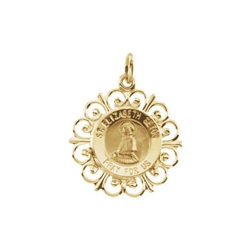 14kt Yellow Gold 18.5mm Round St. Elizabeth Seton Medal