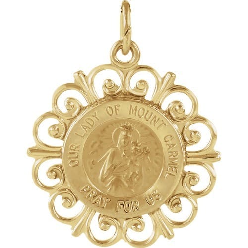 14kt Yellow Gold 18.5mm Our Lady of Mount Carmel Medal