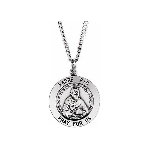 Sterling Silver 18.5mm Round St.Padre Pio 18