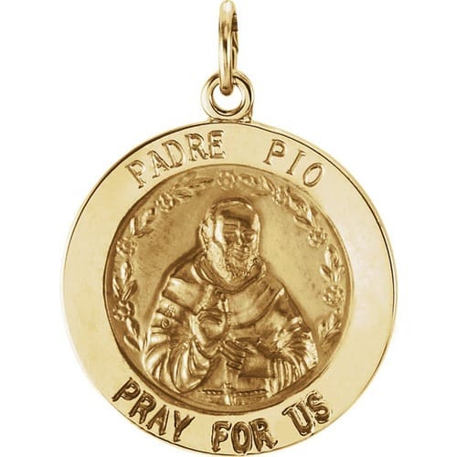 14kt Yellow Gold 18.5mm Round St.Padre Pio Medal