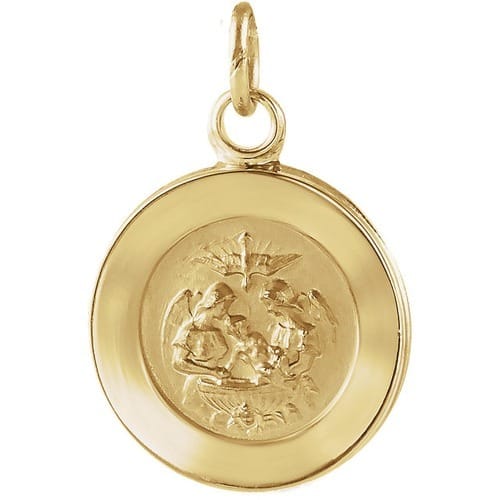 14kt Yellow Gold 14.75mm Round Baptismal Pendant Medal