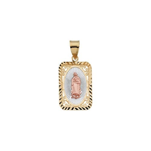 14kt Yellow Gold 21.5x15mm Tri-Color Lady of Guadalupe Rectangle Pendant