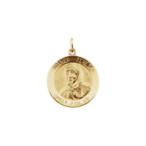 14kt Yellow Gold 18mm Mother Teresa Round Pendant Medal