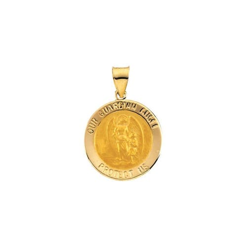 14kt Yellow Gold 18.25x18.5mm Hollow Round Guardian Angel Medal