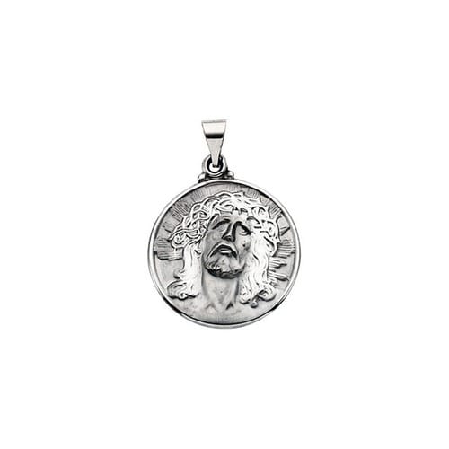 14kt White Gold 23.25x23.5mm Hollow Face of Jesus (Ecce Homo) Pendant