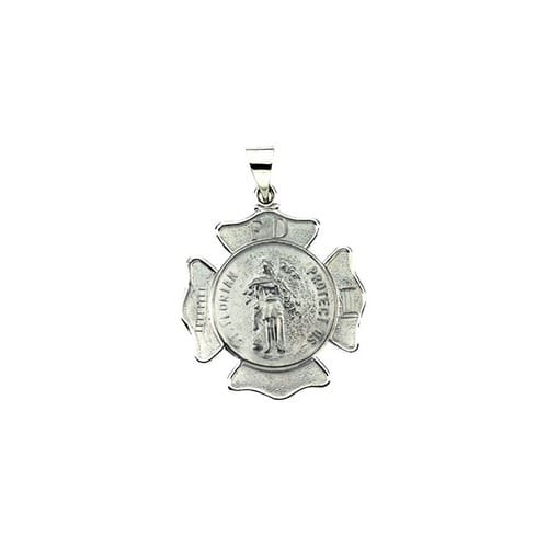 14kt White Gold 25.25x25.25mm Hollow St. Florian Medal