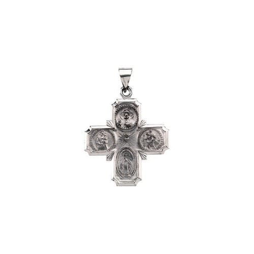 14kt White Gold 25x24.25mm Hollow Four-Way Cross Medal