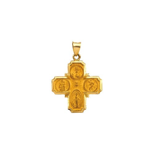 14kt Yellow Gold 25x24.25mm Hollow Four-Way Cross Medal