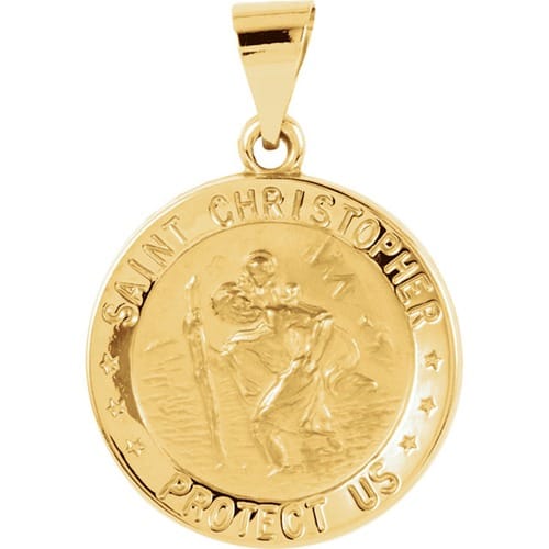 14kt Yellow Gold 18.25mm Hollow Round St. Christopher Medal