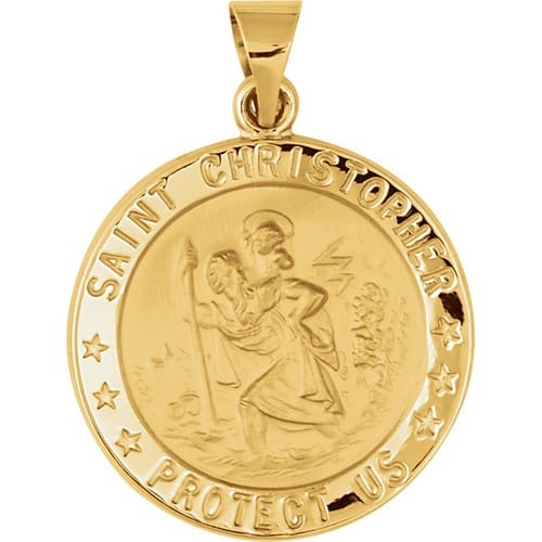 14kt Yellow Gold 21.75mm Hollow Round St. Christopher Medal