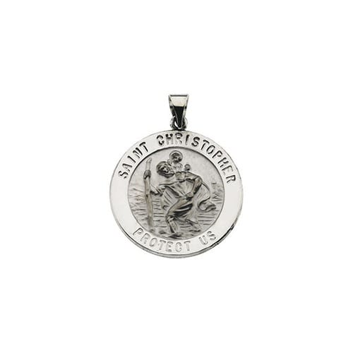 14kt White Gold 25.5mm Hollow Round St. Christopher Medal