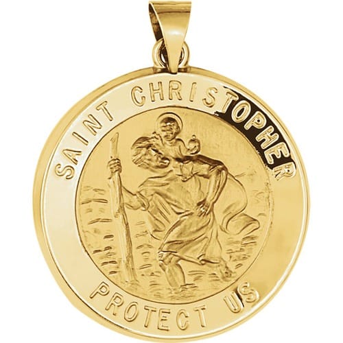 14kt Yellow Gold 25.5mm Hollow Round St. Christopher Medal