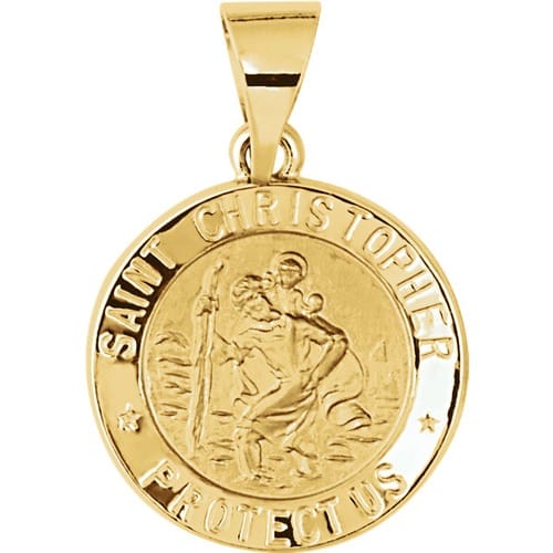 14kt Yellow Gold 15mm Hollow Round St. Christopher Medal