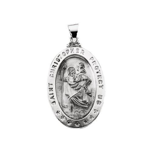 14kt White Gold 28.75x17.75mm Hollow Oval St. Christopher Medal