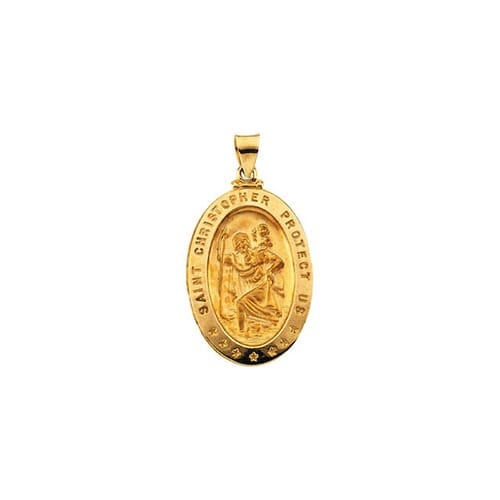 14kt Yellow Gold 28.75x17.75mm Hollow Oval St. Christopher Medal