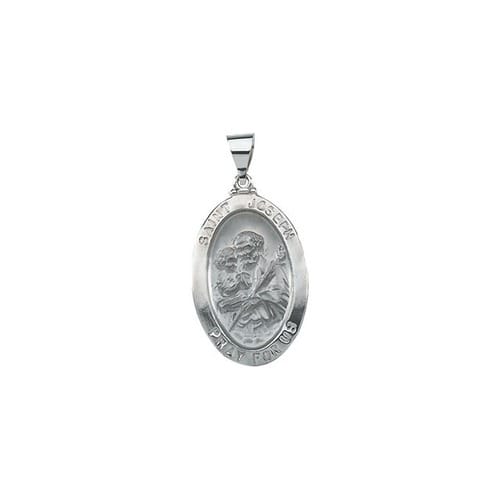 14kt White Gold 23.25x16mm Hollow Oval St. Joseph Medal