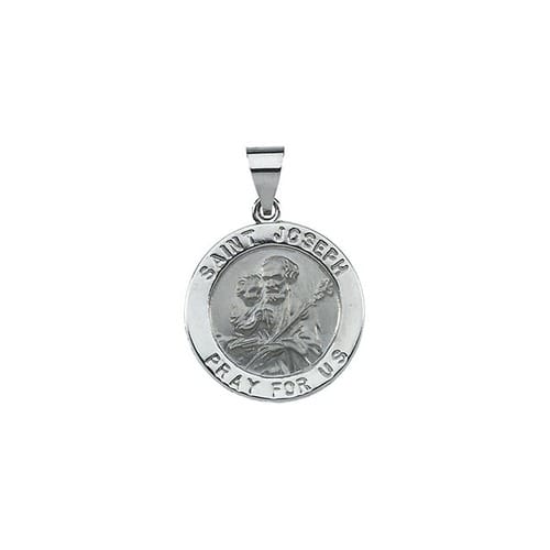 14kt White Gold 18.25mm Hollow Round St. Joseph Medal