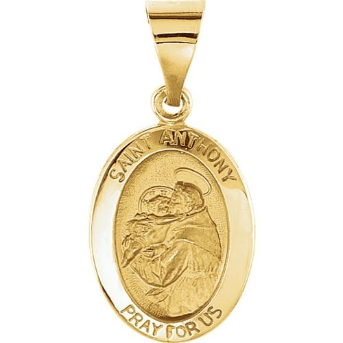 14kt Yellow Gold 15x11mm Hollow Oval St. Anthony Medal