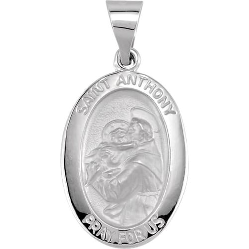 14kt White Gold 19x13.5mm Hollow Oval St. Anthony Medal