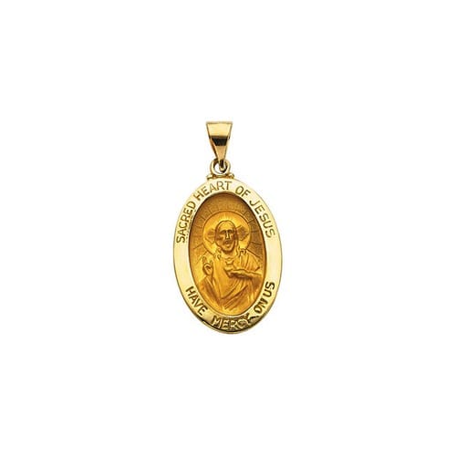 14kt Yellow Gold 23.25x16mm Hollow Oval Sacred Heart of Jesus Medal