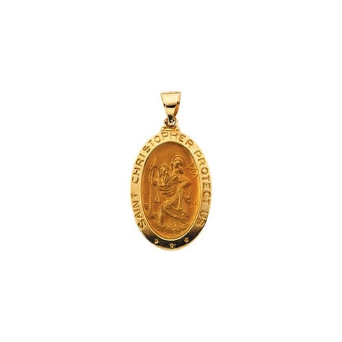 14kt Yellow Gold 23.5x16mm Oval St. Christopher Hollow Medal