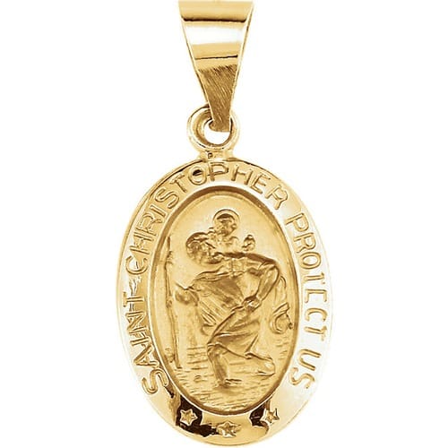 14kt Yellow Gold 15x11mm Oval St. Christopher Hollow Medal