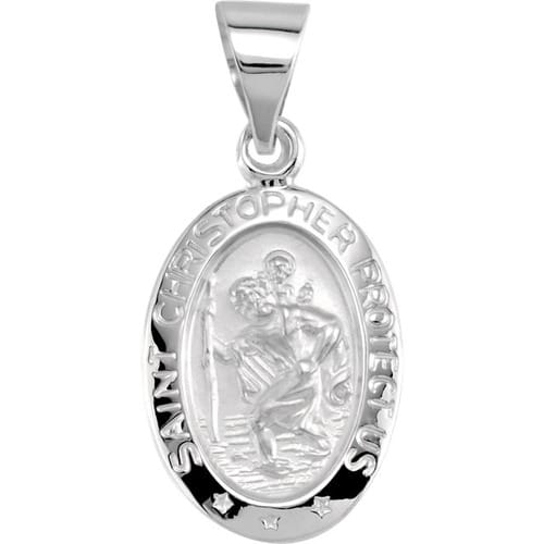 14kt White Gold 15x11mm Oval St. Christopher Hollow Medal