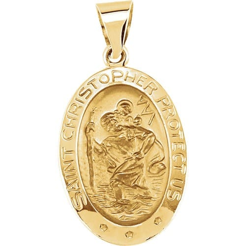 14kt Yellow Gold 19x13.5mm Oval St. Christopher Hollow Medal