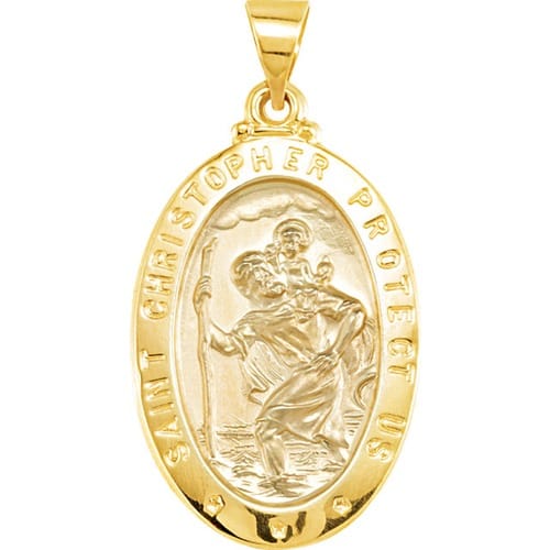 14kt Yellow Gold 25.5x17.75mm Oval St. Christopher Hollow Medal