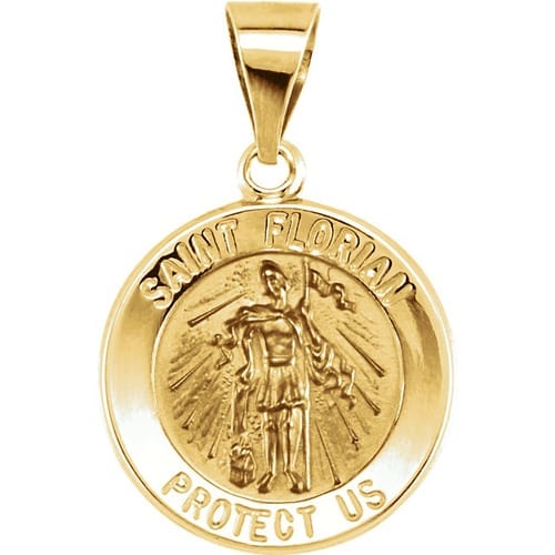 14kt Yellow Gold 15mm Round Hollow St. Florian Medal