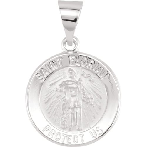 14kt White Gold 15mm Round Hollow St. Florian Medal