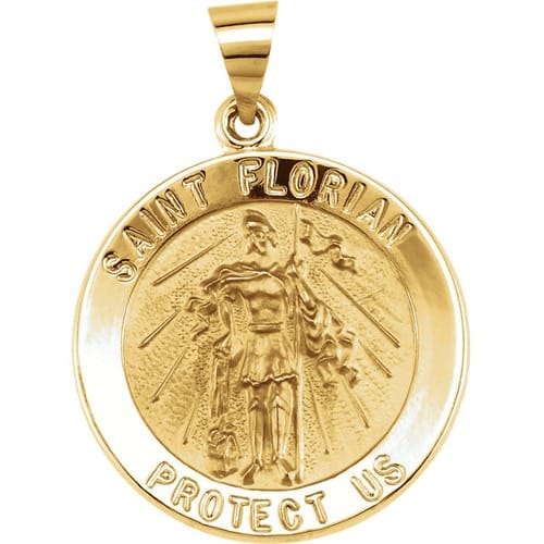 14kt Yellow Gold 21.8mm Round Hollow St. Florian Medal