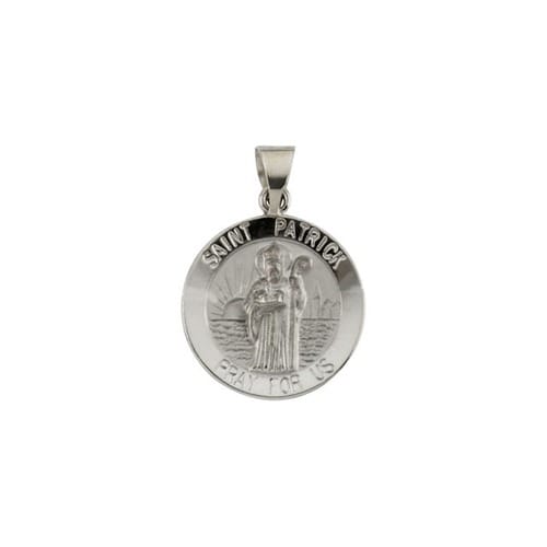 14kt White Gold 18mm Round Hollow St.Patrick Medal