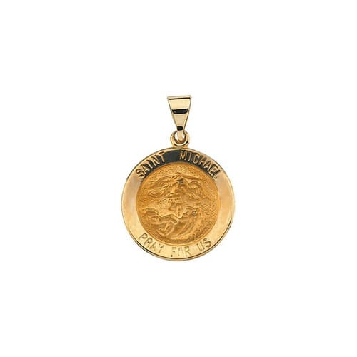 14kt Yellow Gold 18.25mm Round Hollow St. Michael Medal