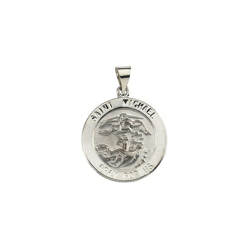 14kt White Gold 22.25mm Round Hollow St. Michael Medal