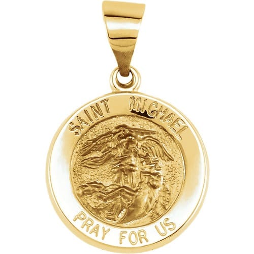 14kt Yellow Gold 14.75mm Round Hollow St. Michael Medal