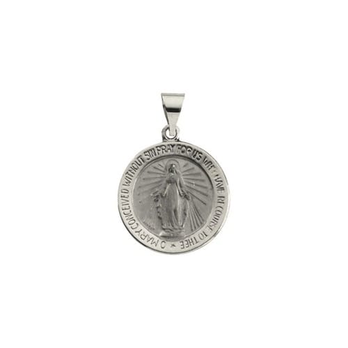 14kt White Gold 18.25mm Hollow Round Miraculous Medal