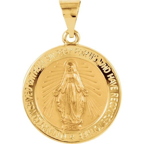 14kt Yellow Gold 18.25mm Hollow Round Miraculous Medal