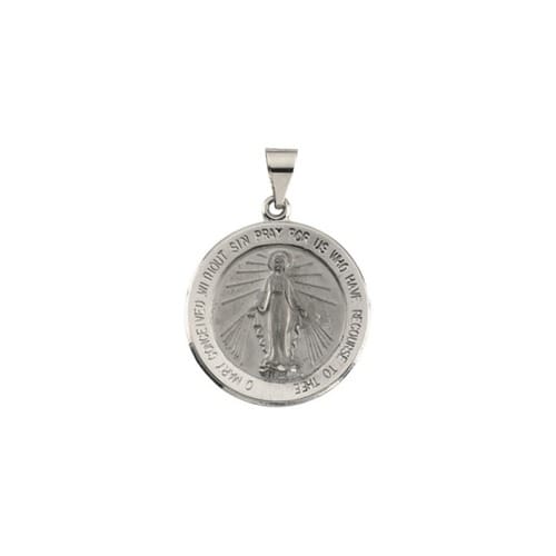 14kt White Gold 22.25mm Hollow Round Miraculous Medal