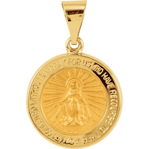 14kt Yellow Gold 15mm Hollow Round Miraculous Medal