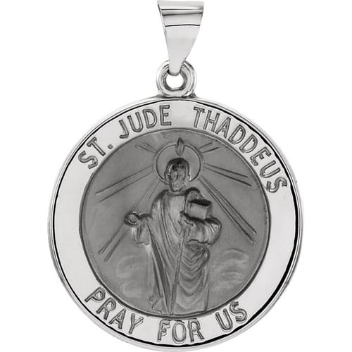 14kt White Gold 18.25mm Hollow Round St. Jude Medal